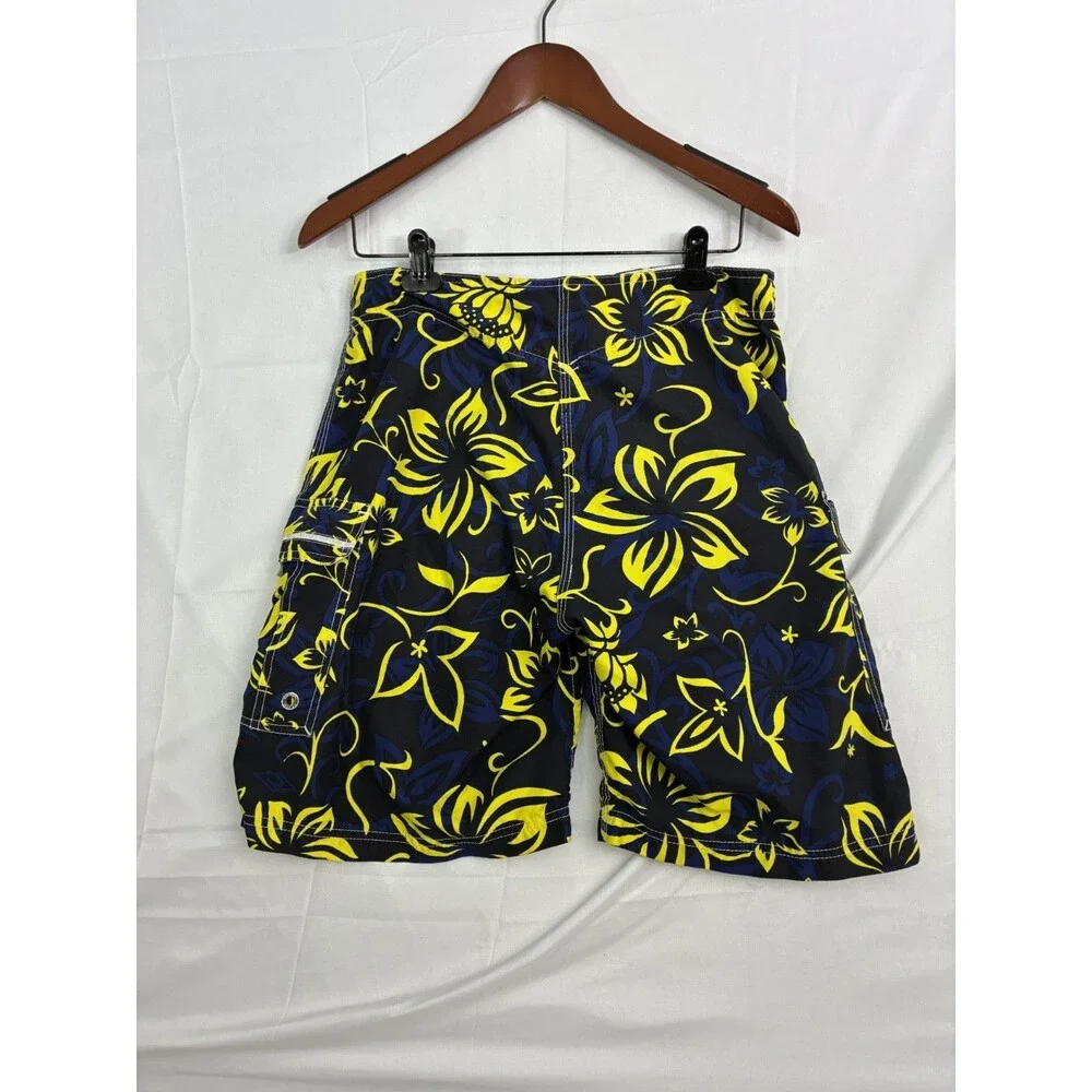 Rip Curl Mens Floral Board Shorts Black Yellow Blue Cargo Surf Swim Trunks 30